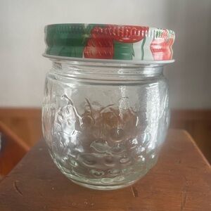 Vintage Textured Clear Glass Jam Jar with Strawberry Print Lid kitchen storage